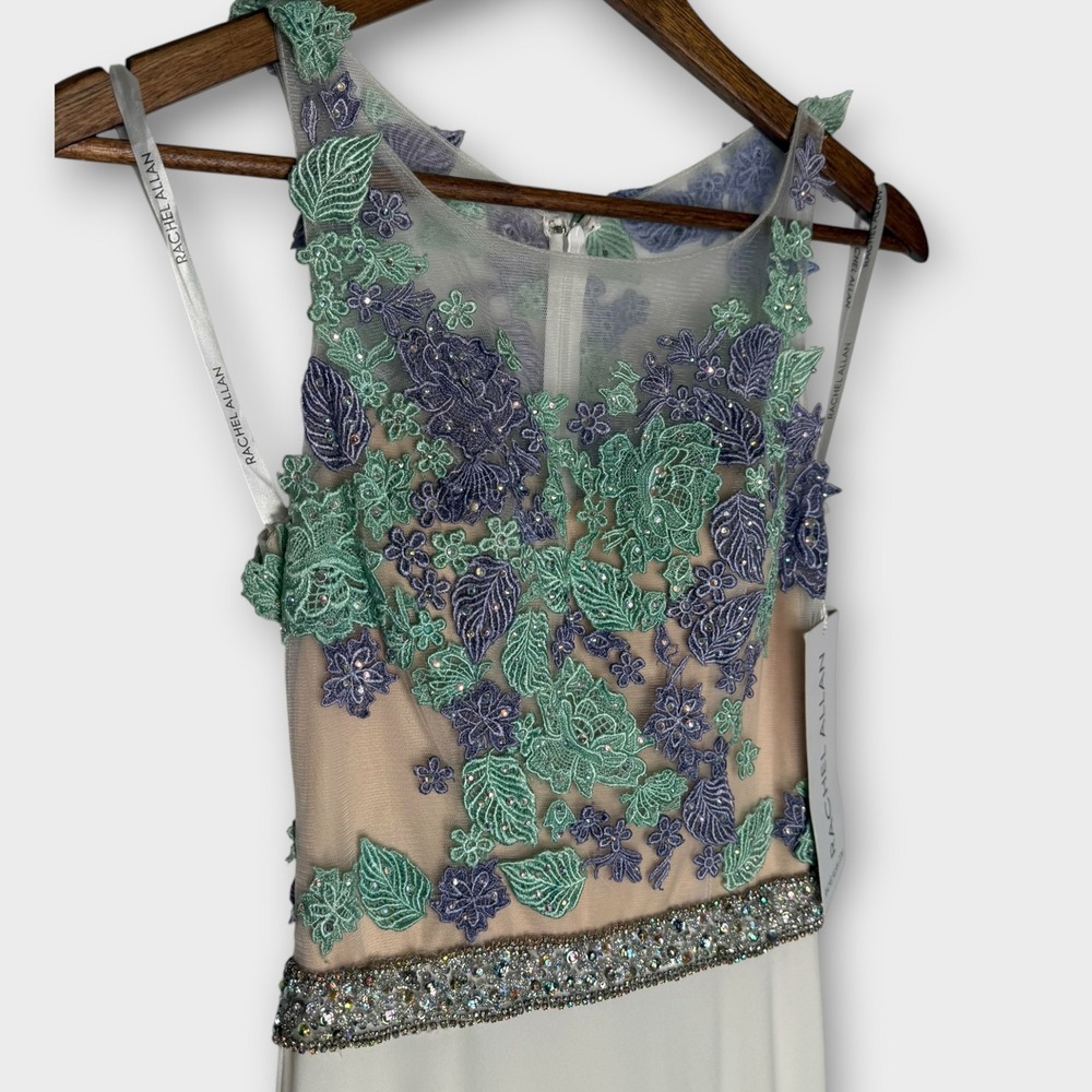 NEW Rachel Allan Prom Pageant Evening Gown Dress White Lavender Green Beads Sz 0 - Picture 3 of 13